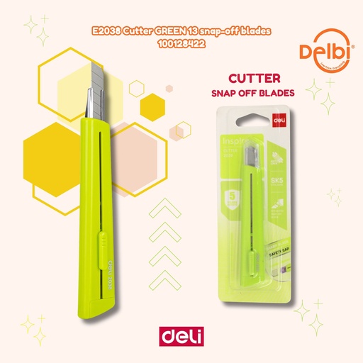 [100128422] DELI E2038 Cutter GREEN 13 snap-off blades PISAU BX24