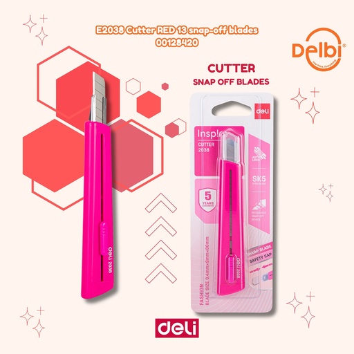 [100128420] DELI E2038 Cutter RED 13 snap-off blades PISAU BX24