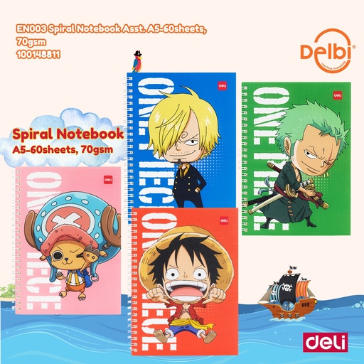 [100148811] DELI EN003 Spiral Notebook Asst. A5-60sheets, 70gsm BUKU BX4