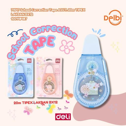 [100148487] DELI 71547 School Correction Tape ASST. 20m TIPEX LAKBAN BX12