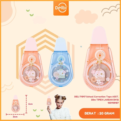 [100148487] DELI 71547 School Correction Tape ASST. 20m TIPEX LAKBAN BX12