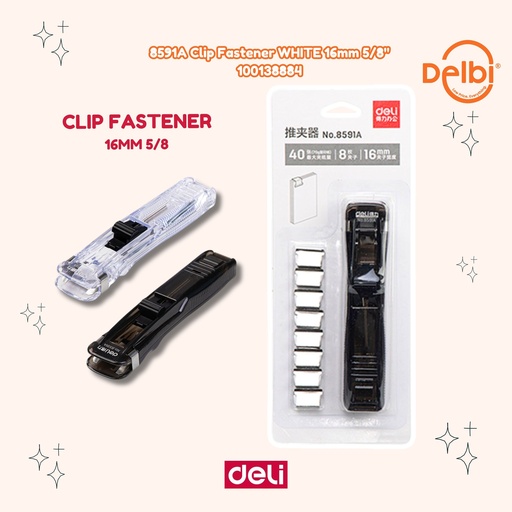 [100138884] DELI 8591A Clip Fastener WHITE 16mm 5/8" PENJEPIT KERTAS BX12
