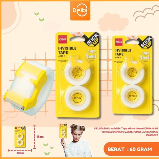 [100133327] DELI EA30611 Invisible Tape White 18mmx50UMx18.3M 18mmx50umx18.3m(0.75INx720IN) LAKBAN BX16