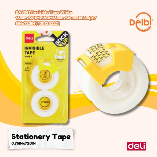 [100133327] DELI EA30611 Invisible Tape White 18mmx50UMx18.3M 18mmx50umx18.3m(0.75INx720IN) LAKBAN BX16