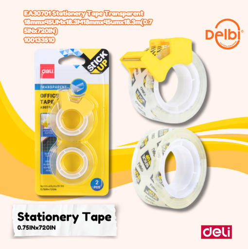 [100133510] DELI EA30701 Stationery Tape Transparent 18mmx45UMx18.3M 18mmx45umx18.3m(0.75INx720IN)
 LAKBAN BX16