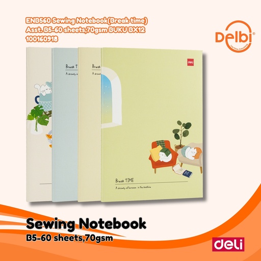 [100160918] DELI ENB560 Sewing Notebook(Break time) Asst. B5-60 sheets,70gsm BUKU BX12
