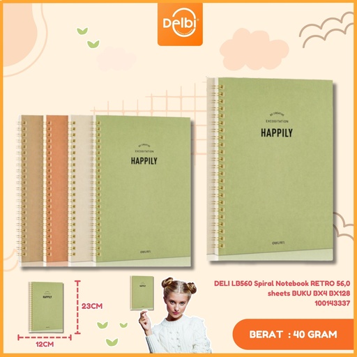 [100143337] DELI LB560 Spiral Notebook RETRO 56,0 sheets BUKU BX4 BX128
