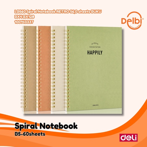 [100143337] DELI LB560 Spiral Notebook RETRO 56,0 sheets BUKU BX4 BX128