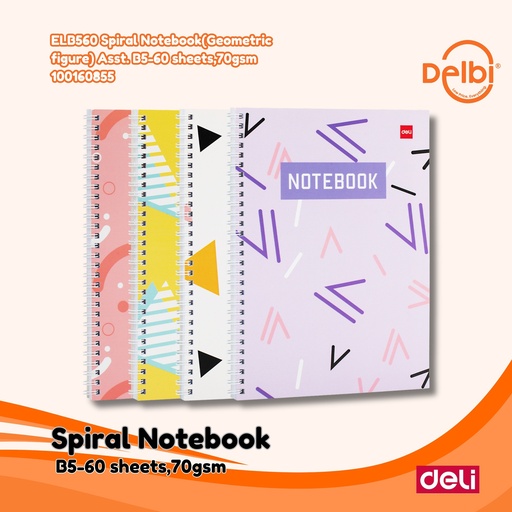 [100160855] DELI ELB560 Spiral Notebook(Geometric figure) Asst. B5-60 sheets,70gsm BUKU BX4