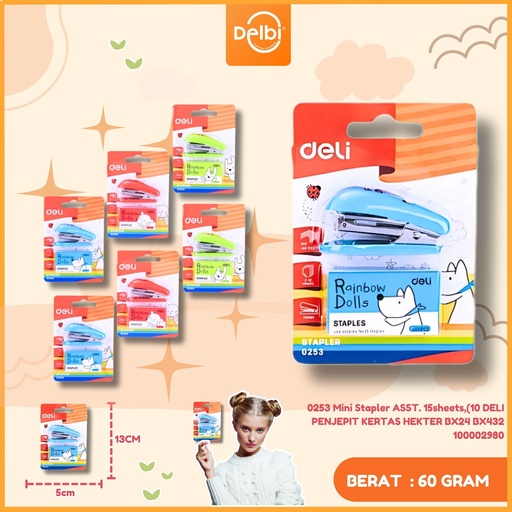 [100002980] 0253 Mini Stapler ASST. 15sheets,(10 DELI PENJEPIT KERTAS HEKTER BX24 BX432