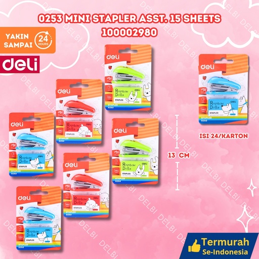 [100002980] 0253 Mini Stapler ASST. 15sheets,(10 DELI PENJEPIT KERTAS HEKTER BX24 BX432