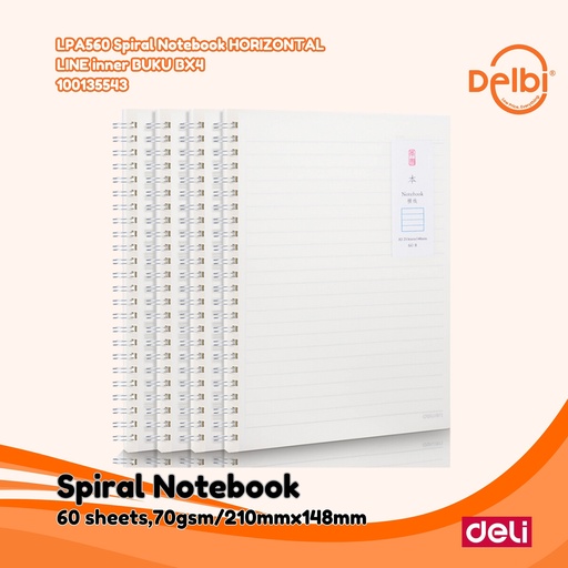 [100135543] DELI LPA560 Spiral Notebook HORIZONTAL LINE inner BUKU BX4