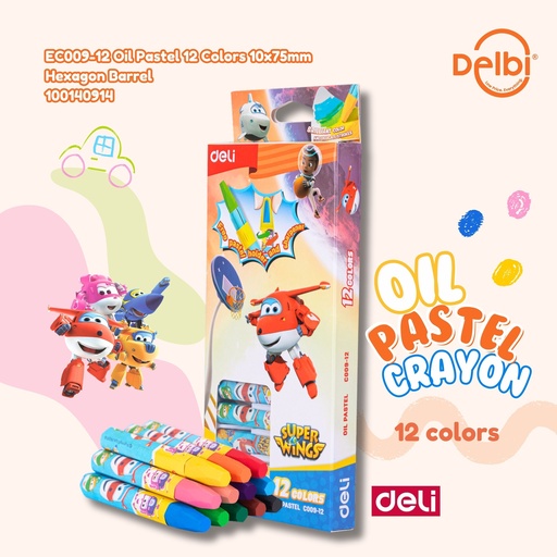 [100140914] EC009-12 Oil Pastel 12 Colors 10x75mm Hexagon Barrel KRAYON DELI WARNA CRAYON HEXAGONAL MINYAK CAT BX20 BX160