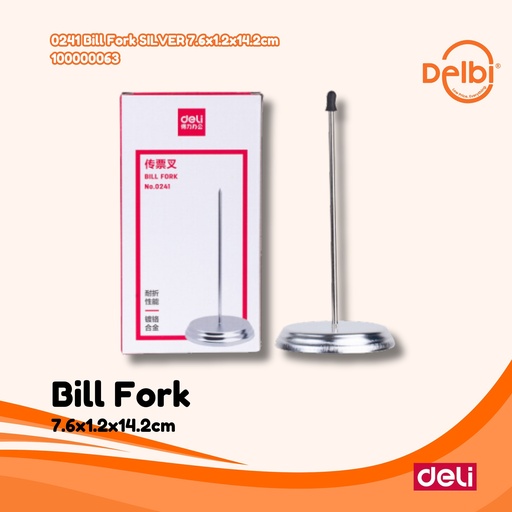 [100000063] 0241 Bill Fork SILVER 7.6x1.2x14.2cm DELI TUSUKAN NOTA OFFICE KERTAS BX24 BX288
