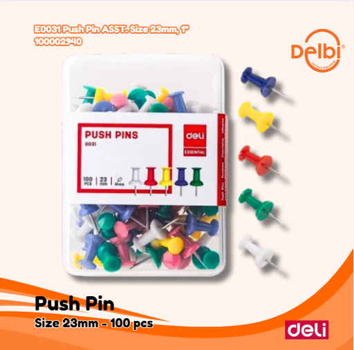[100002940] DELI E0031 Push Pin ASST. Size 23mm, 1'' BX24