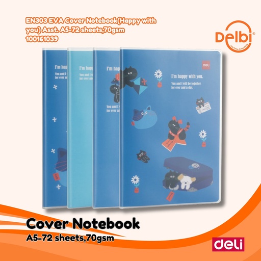 [100161039] DELI EN303 EVA Cover Notebook(Happy with you) Asst. A5-72 sheets,70gsm BUKU BX24
