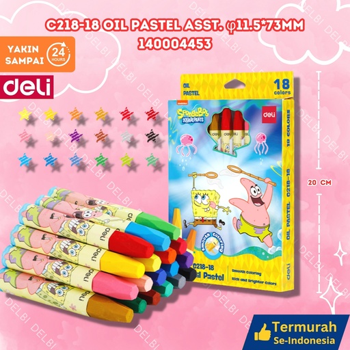 [140004453] C218-18 Oil Pastel Asst. 11.5x73mm MEWARNAI DELI 18 WARNA CRAYON CAT MINYAK BX18