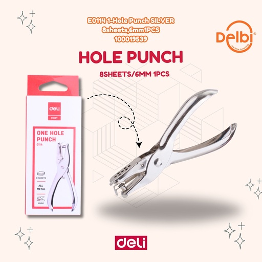 [100019539] DELI E0114 1-Hole Punch SILVER 8sheets,6mm1PCS LUBANG PE LUBANG PENGLUBANG KERTAS BX12