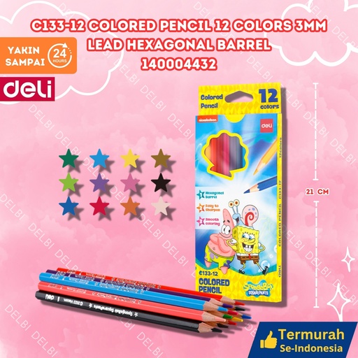 [140004432] C133-12 Colored Pencil 12 colors 3mm lead Hexagonal barrel DELI PENSIL WARNA CAT KAYU BX20