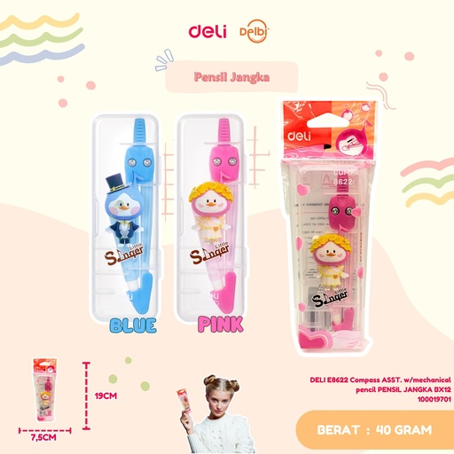 [100019701] DELI E8622 Compass ASST. w/mechanical pencil PENSIL JANGKA BX12