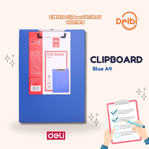 [100011878] E38153A Clipboard BLUE A4 DELI PAPAN UJIAN PENJEPIT KERTAS BX24 BX96