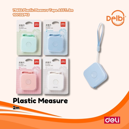 [100132943] DELI 79652 Plastic Measure Tape ASST. 2m METERAN MINI 2 METER BX24