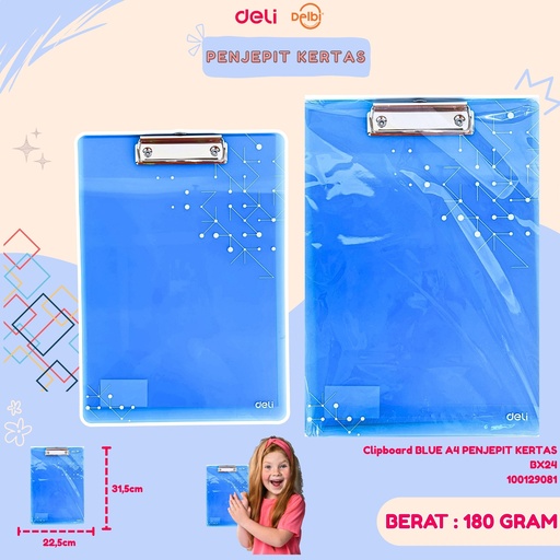 [100129081] EF75632 Clipboard BLUE A4 PENJEPIT KERTAS BX24