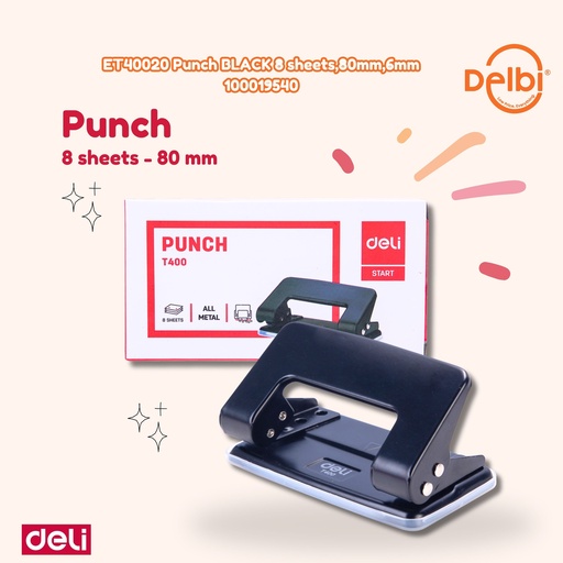 [100019540] ET40020 Punch BLACK 8 sheets,80mm,6mm DELI PEMBOLONG KERTAS LUBANG PE LUBANG PENGLUBANG KERTAS BX12 BX120