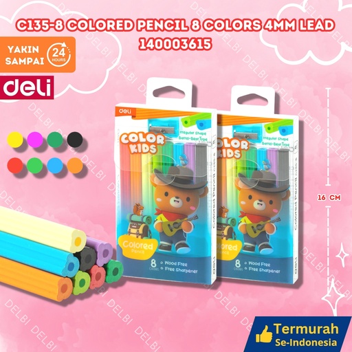 [140003615] C135-8 Colored Pencil 8 Colors 4mm lead PENSIL WARNA DELI CRAYON BX24