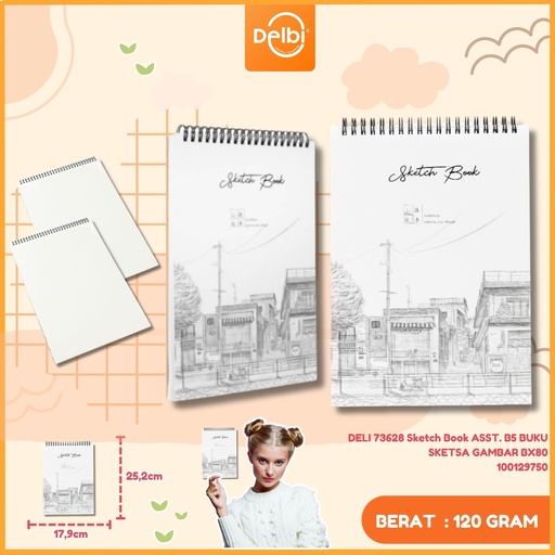 [100129750] DELI 73628 Sketch Book ASST. B5 BUKU SKETSA GAMBAR BX80