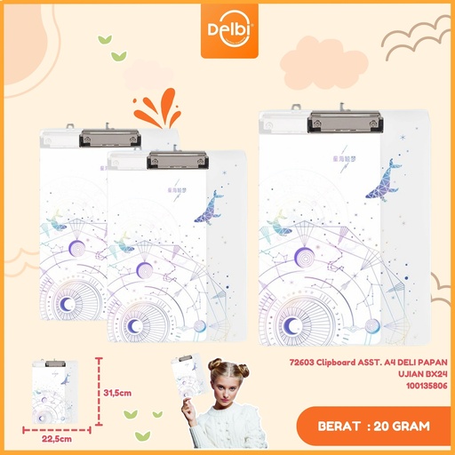 [100135806] 72603 Clipboard ASST. A4 DELI PAPAN UJIAN BX24