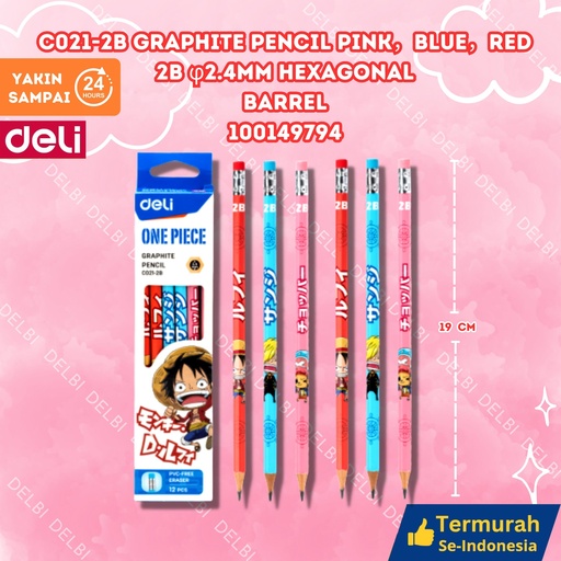 [100149794] C021-2B Graphite pencil Pink Blue Red 2B 2.4mm Hexagonal Barrel DELI PENSIL BX120