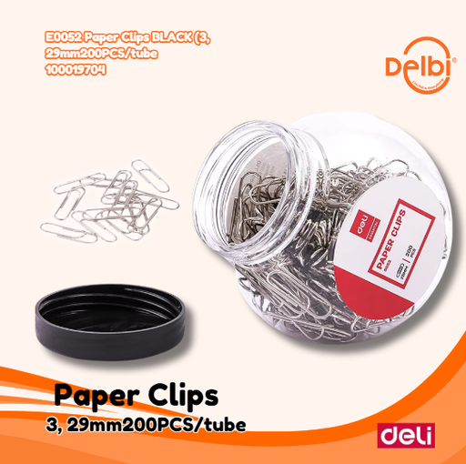 [100019704] DELI E0052 Paper Clips BLACK (3, 29mm200PCS/tube PENJEPIT KERTAS BX24