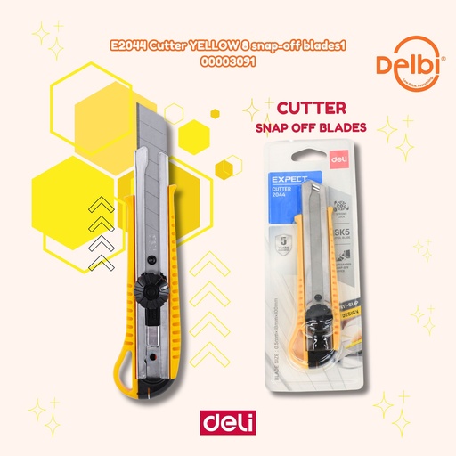 [100003091] DELI E2044 Cutter YELLOW 8 snap-off blades PISAU BX12
