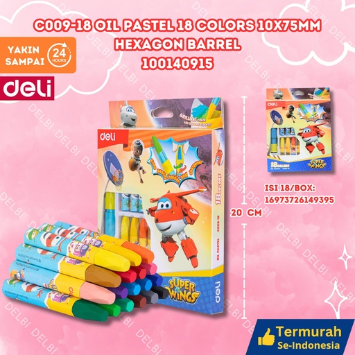 [100140915] C009-18 Oil Pastel 18 Colors 10x75mm Hexagon Barrel DELI KRAYON WARNA HEXAGONAL BX18