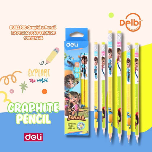 [100127646] EU52900 Graphite Pencil EXPLORA PATTERN 2B DELI KARAKTER MOTIF PENSIL BX6 BX240