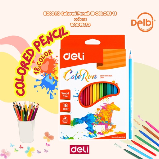 [100019653] DELI EC00110 Colored Pencil 18 COLORS PENSIL BX24