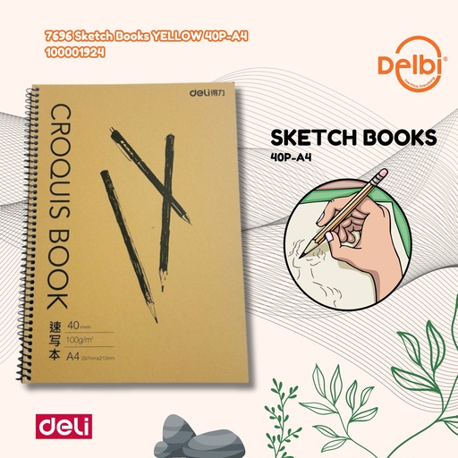 [100001924] DELI 7696 Sketch Books YELLOW 40P-A4 BUKU BX64