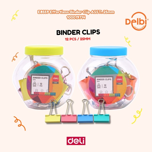 [100019714] DELI E8559 Effortless Binder Clip ASST. No. 111 25mm PENJEPIT KERTAS BX24