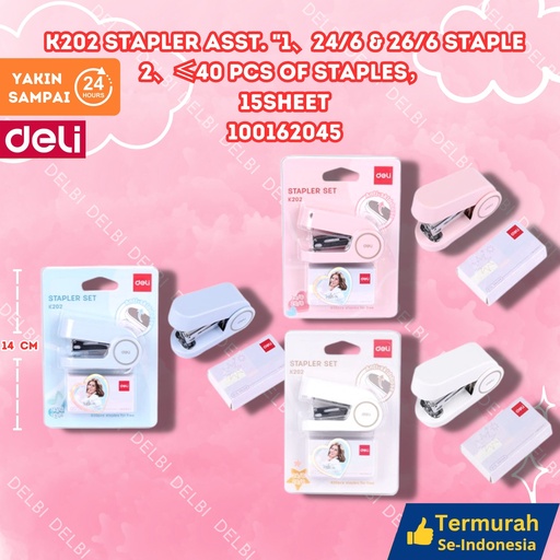 [100162045] K202 Stapler ASST. 1 24x6 n 26x6 staple 2 40 pcs of staples 15sheet DELI PENJEPIT KERTAS HEKTER BX12