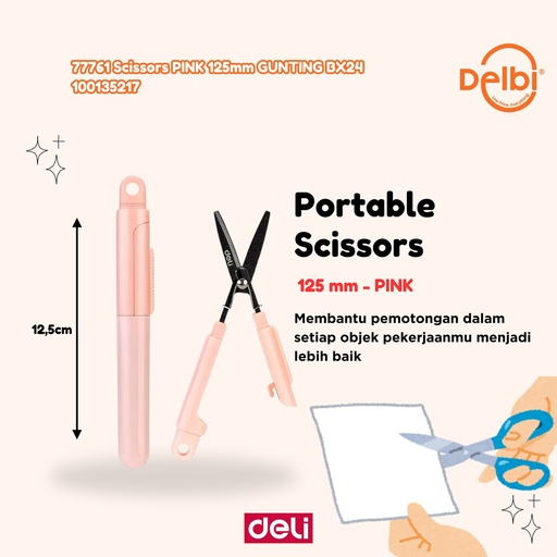 [100135217] DELI 77761 Scissors PINK 125mm GUNTING BX24