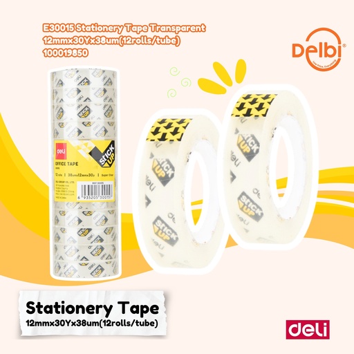 [100019850] E30015 Stationery Tape Transparent 12mmx30Yx38um(12rolls/tube)
 DELI LAKBAN BENING BX70