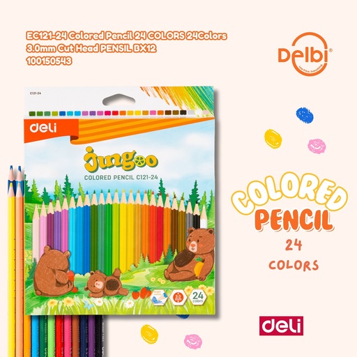 [100150543] DELI EC121-24 Colored Pencil 24 COLORS 24Colors 3.0mm Cut Head PENSIL BX12