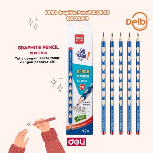 [100132844] DELI 58183 Graphite Pencil BLUE 2B PENSIL BX12