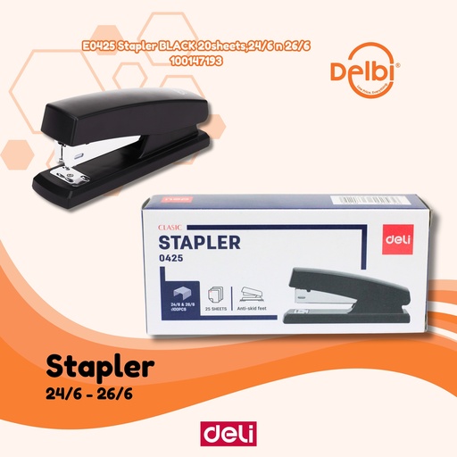 [100147193] DELI E0425 Stapler BLACK 20sheets,24/6 n 26/6 HEKTER BX12