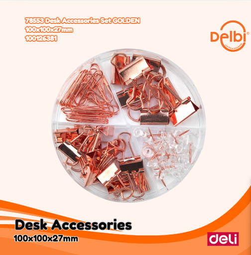[100126381] DELI 78553 Desk Accessories Set GOLDEN 100x100x27mm BX6