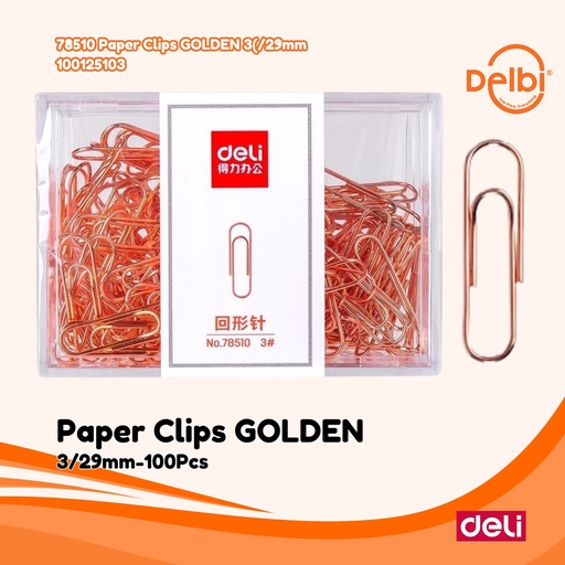 [100125103] DELI 78510 Paper Clips GOLDEN 3(/29mm PENJEPIT KERTAS BX6