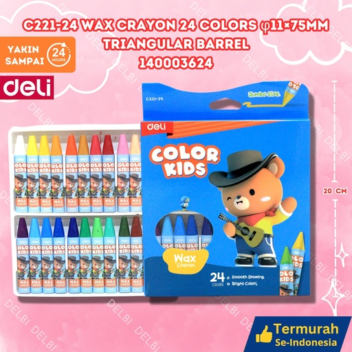 [140003624] C221-24 Wax crayon 24 Colors 11x75mm Triangular barrel MEWARNAI DELI WARNA KRAYON BX12
