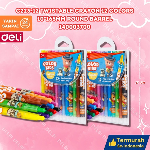 [140003700] C223-12 Twistable crayon 12 Colors 10 165mm round barrel MEWARNAI DELI WARNA BX12 BX144