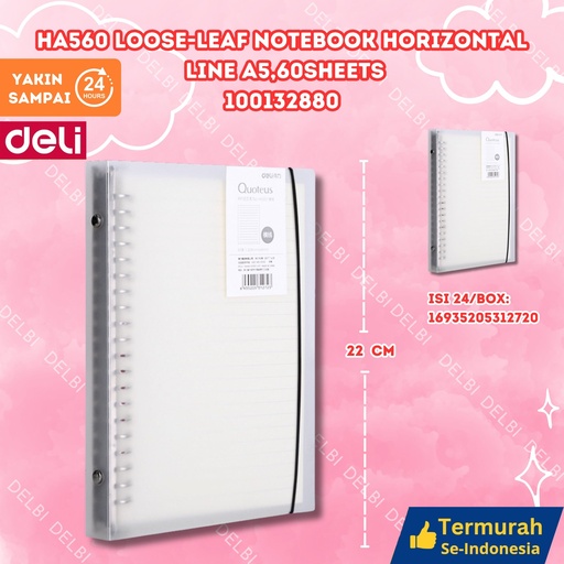 [100132880] HA560 Loose-Leaf Notebook HORIZONTAL LINE A5,60sheets DELI BINDER 60 LEMBAR BUKU BX96 BX24